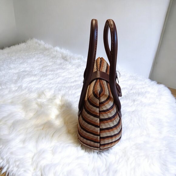 Le Sac for Kultura Structured Woven Straw Handbag Velvet Lined Top Handle NWT - Picture 6 of 11